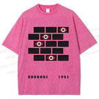 Unisex Bauhaus Geometric Eyes Printed Washed Tee