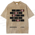 Unisex Bauhaus Geometric Eyes Printed Washed Tee