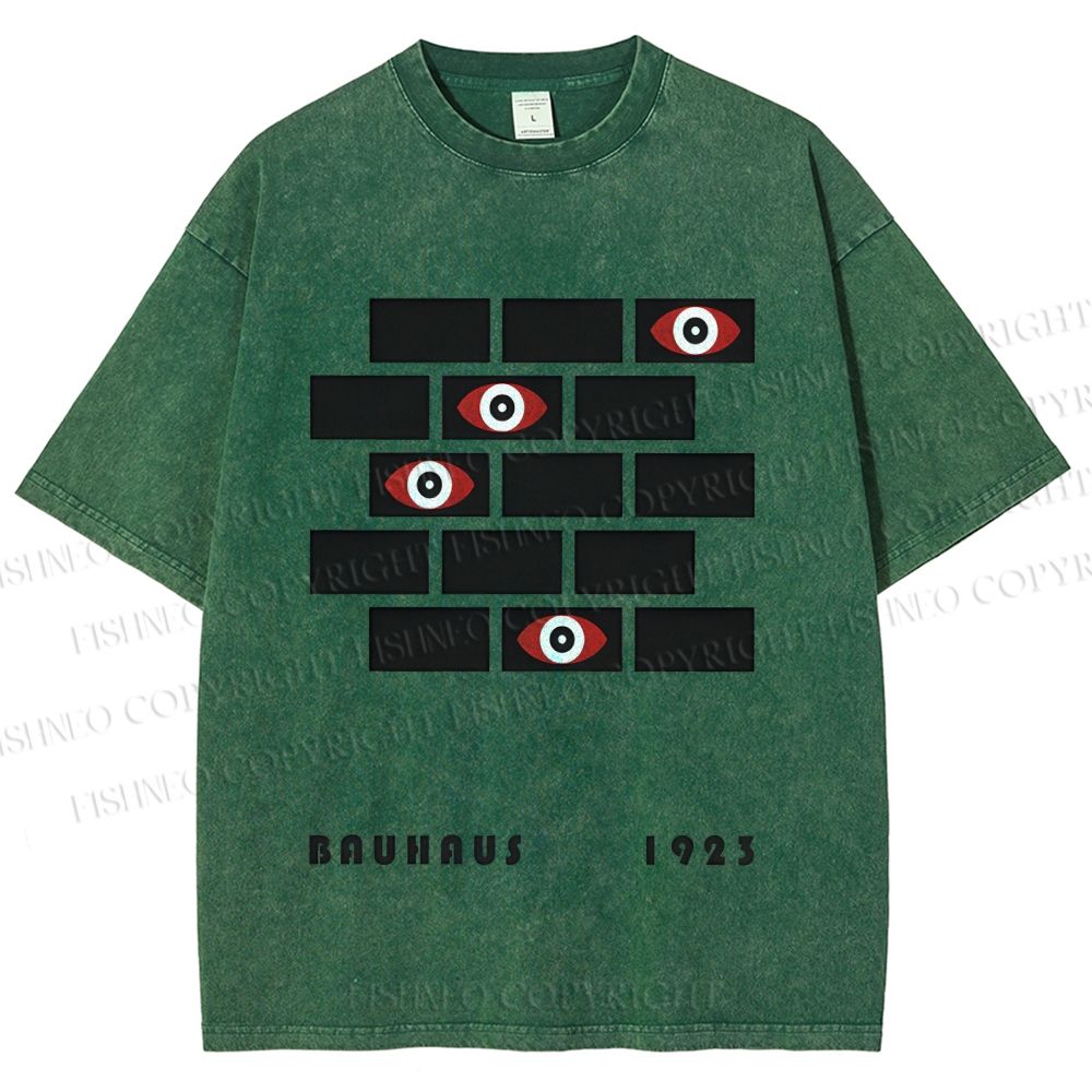 Unisex Bauhaus Geometric Eyes Printed Washed Tee