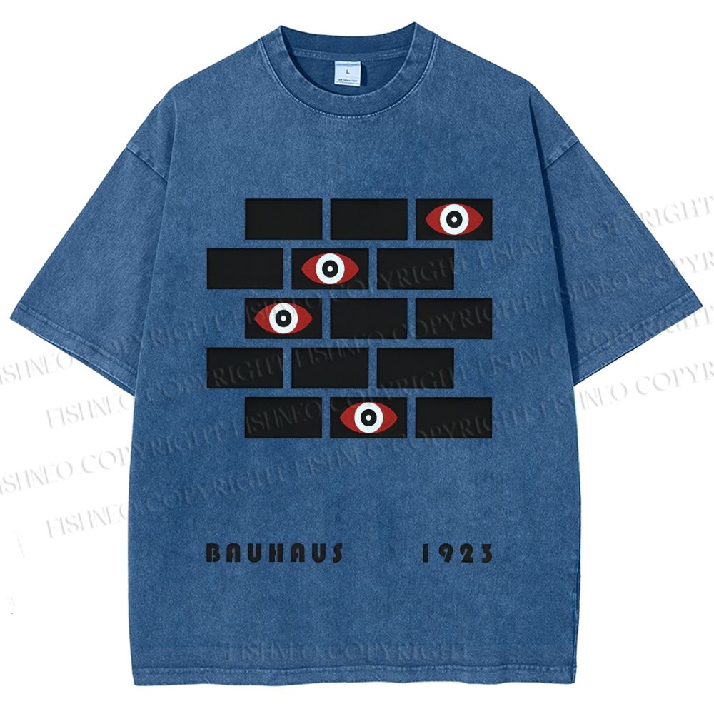 Unisex Bauhaus Geometric Eyes Printed Washed Tee