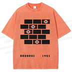 Unisex Bauhaus Geometric Eyes Printed Washed Tee