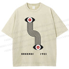 Unisex Bauhaus Geometric Eyes Printed Washed Tee