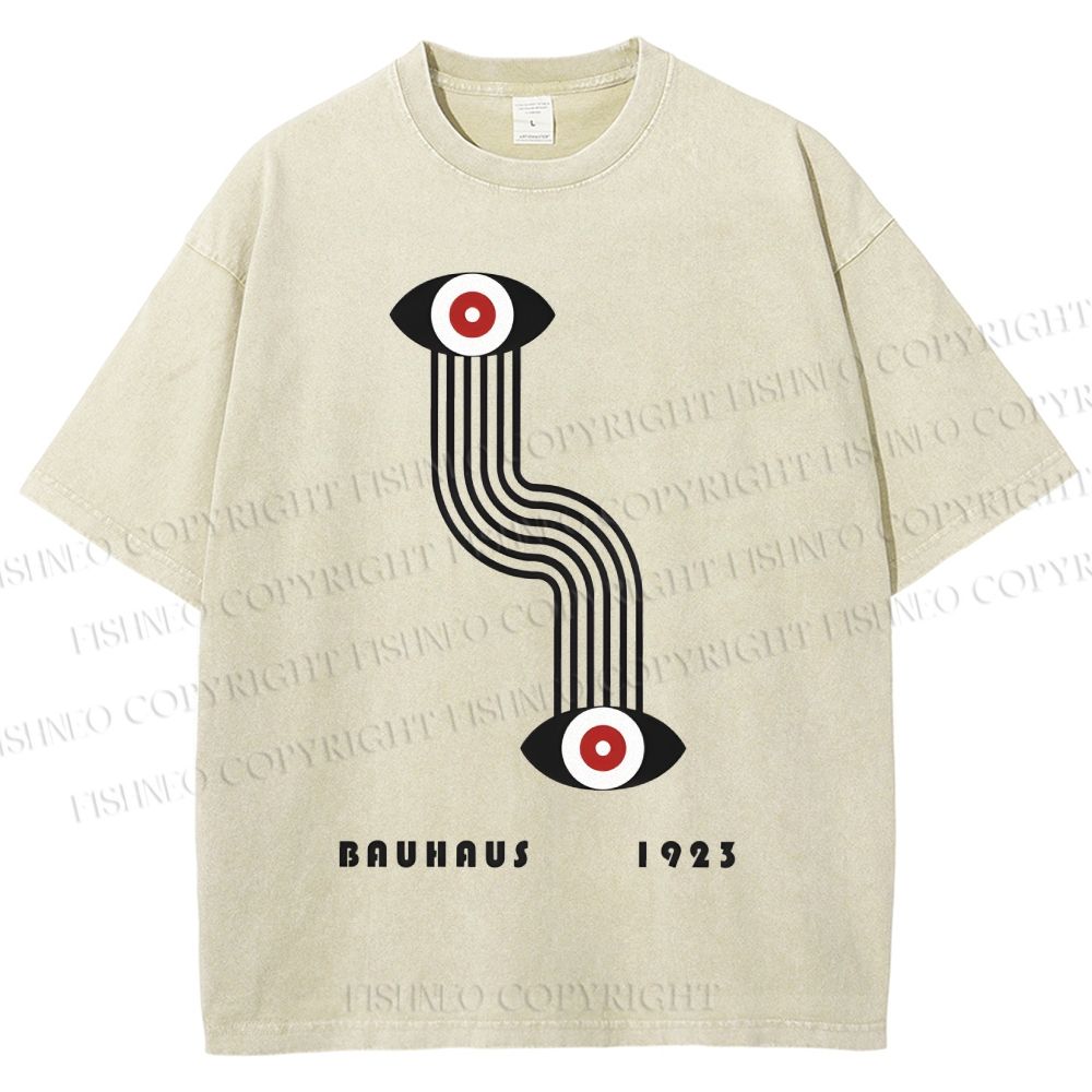Unisex Bauhaus Geometric Eyes Printed Washed Tee
