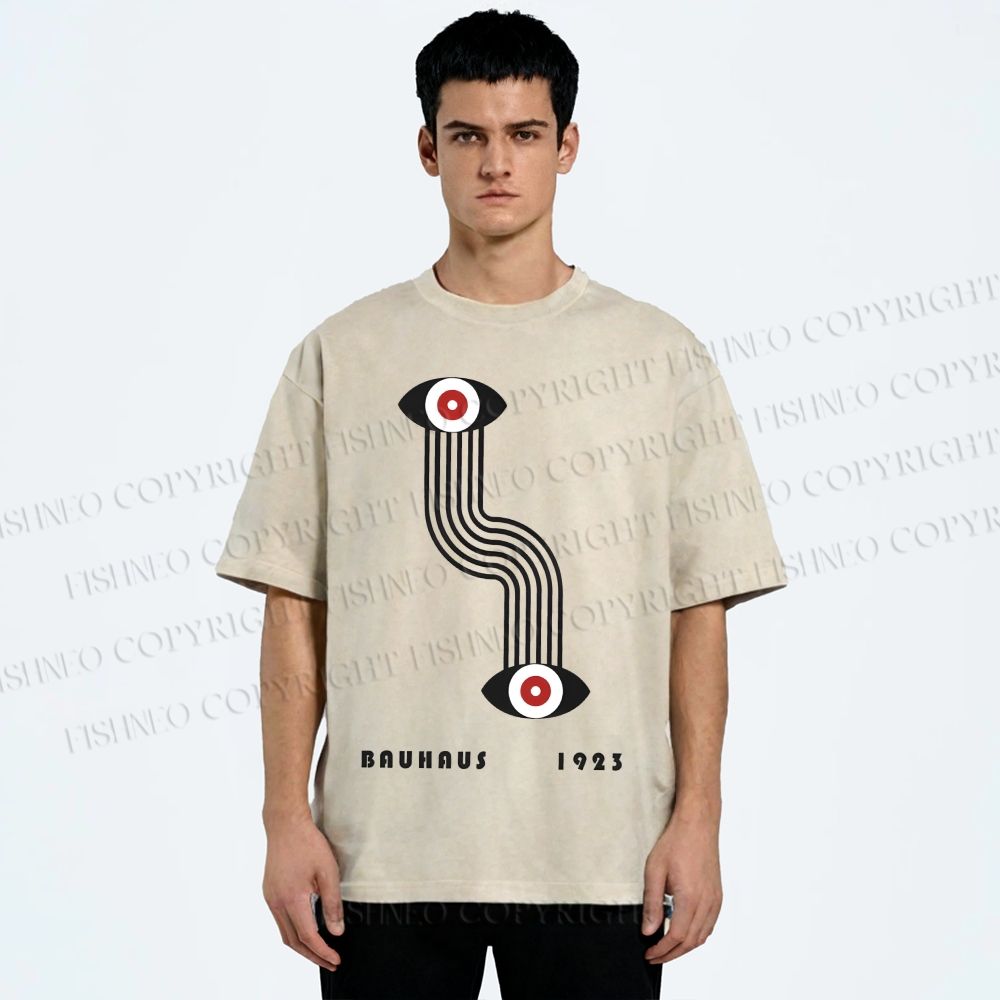 Unisex Bauhaus Geometric Eyes Printed Washed Tee