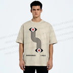 Unisex Bauhaus Geometric Eyes Printed Washed Tee