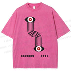 Unisex Bauhaus Geometric Eyes Printed Washed Tee
