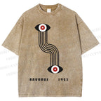 Unisex Bauhaus Geometric Eyes Printed Washed Tee