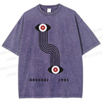 Unisex Bauhaus Geometric Eyes Printed Washed Tee