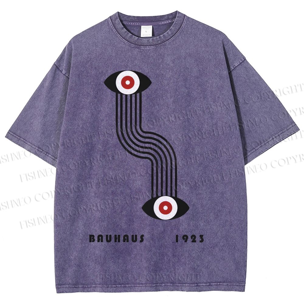 Unisex Bauhaus Geometric Eyes Printed Washed Tee