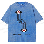 Unisex Bauhaus Geometric Eyes Printed Washed Tee