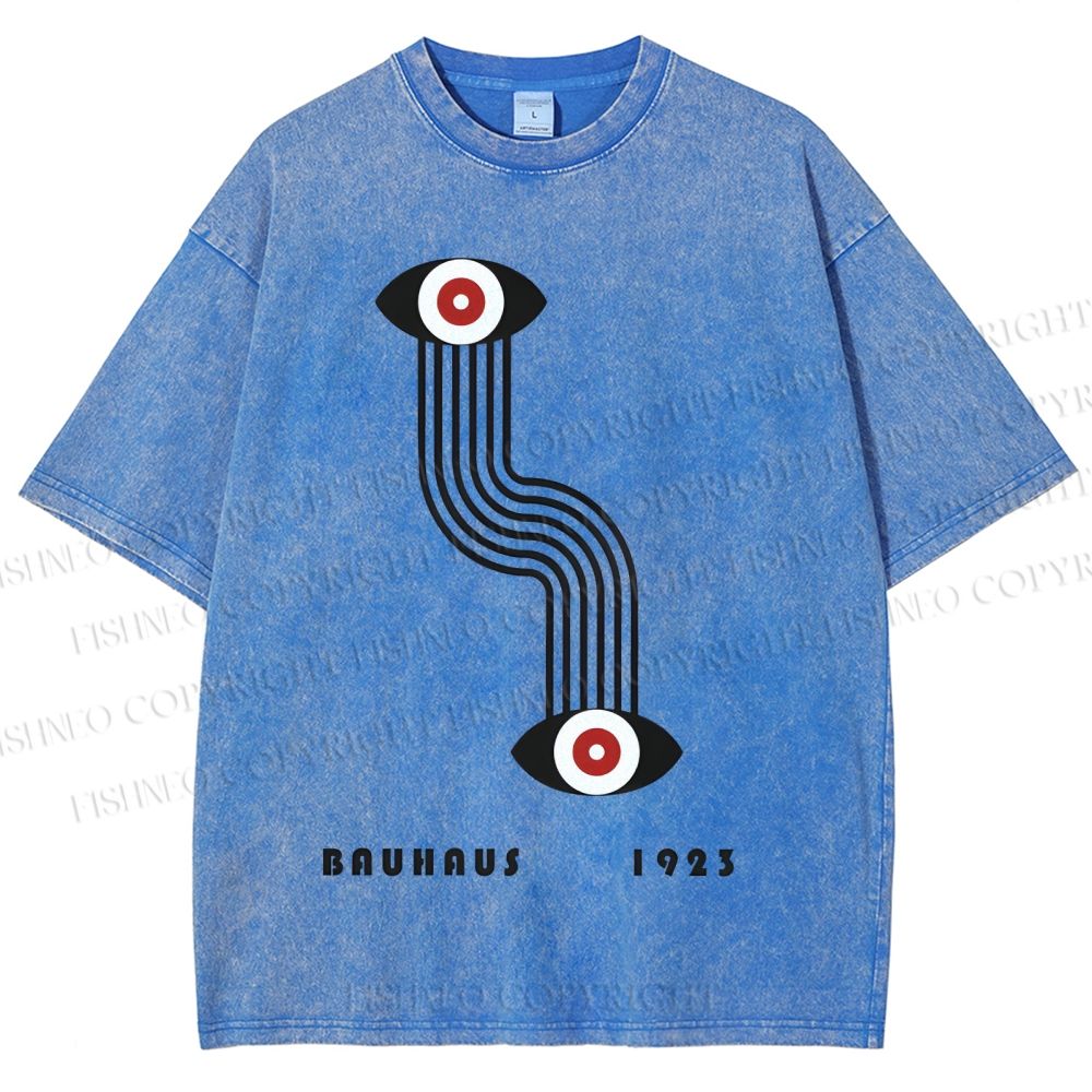 Unisex Bauhaus Geometric Eyes Printed Washed Tee