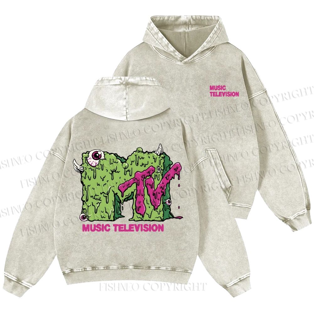 Unisex Casual MUSIC TELEVISION Monster Printed Washed Hoodie