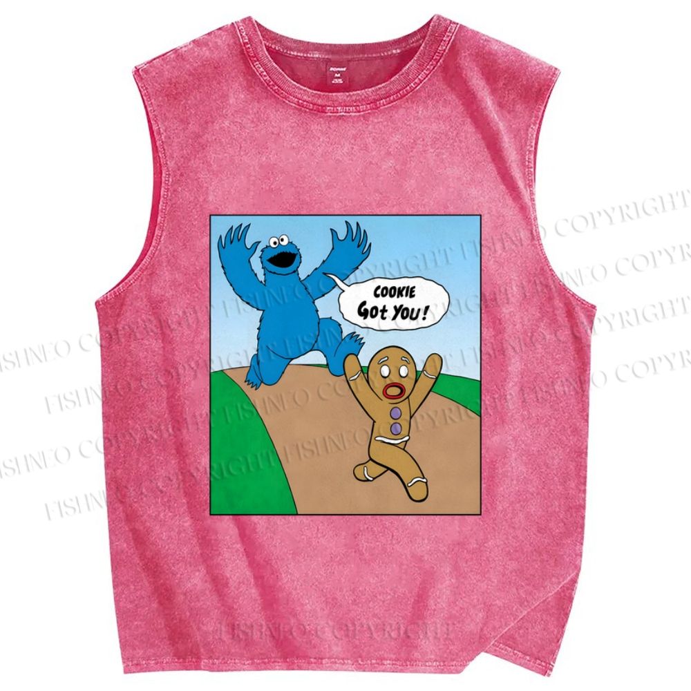 Unisex Cookie Got You Cookie Monster Printed Washed Tank Top