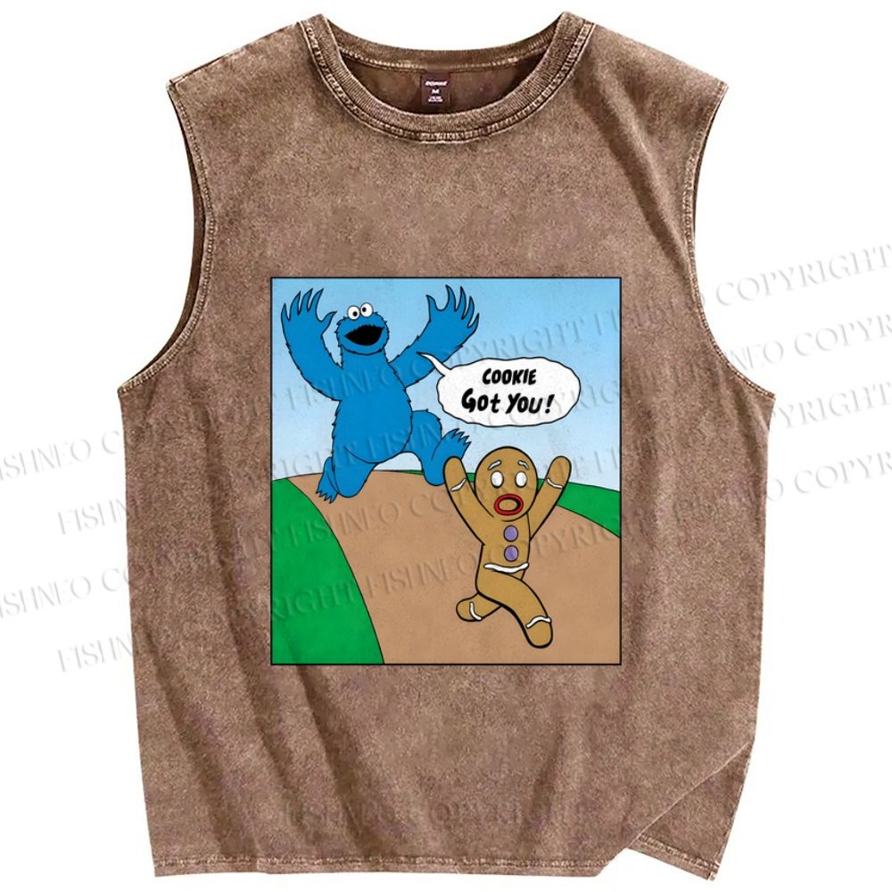 Unisex Cookie Got You Cookie Monster Printed Washed Tank Top