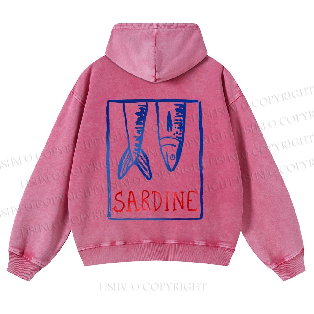 Casual Sardine Fish In Box Washed Hoodie
