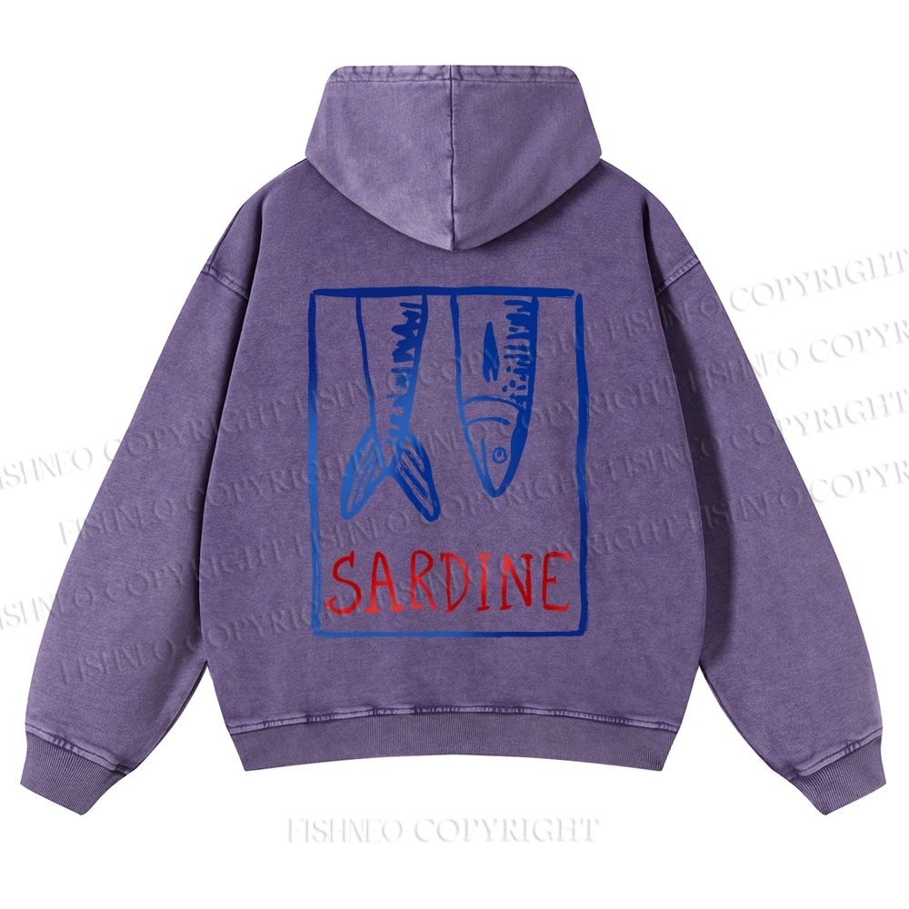 Casual Sardine Fish In Box Washed Hoodie