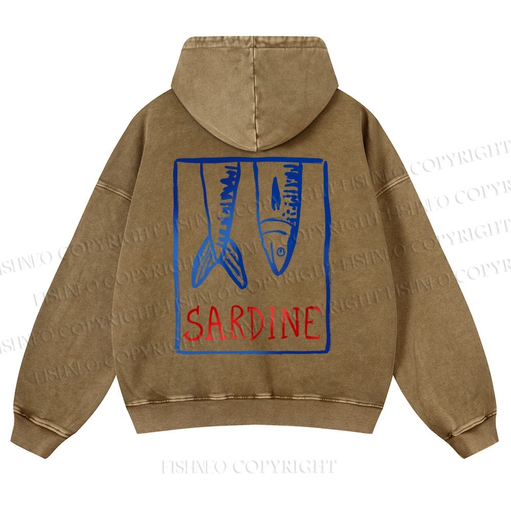 Casual Sardine Fish In Box Washed Hoodie