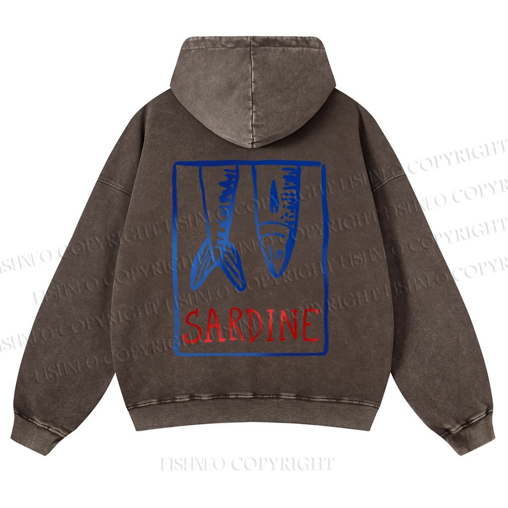 Casual Sardine Fish In Box Washed Hoodie