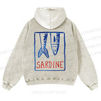 Casual Sardine Fish In Box Washed Hoodie