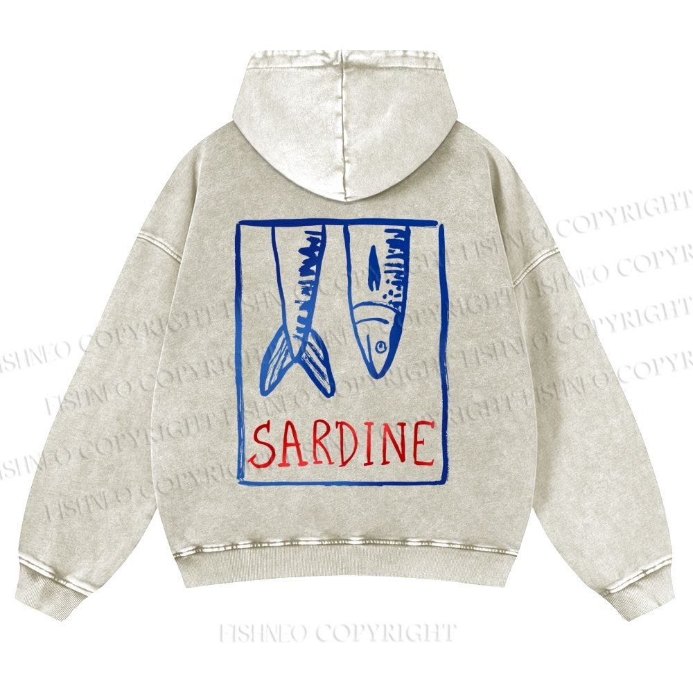 Casual Sardine Fish In Box Washed Hoodie