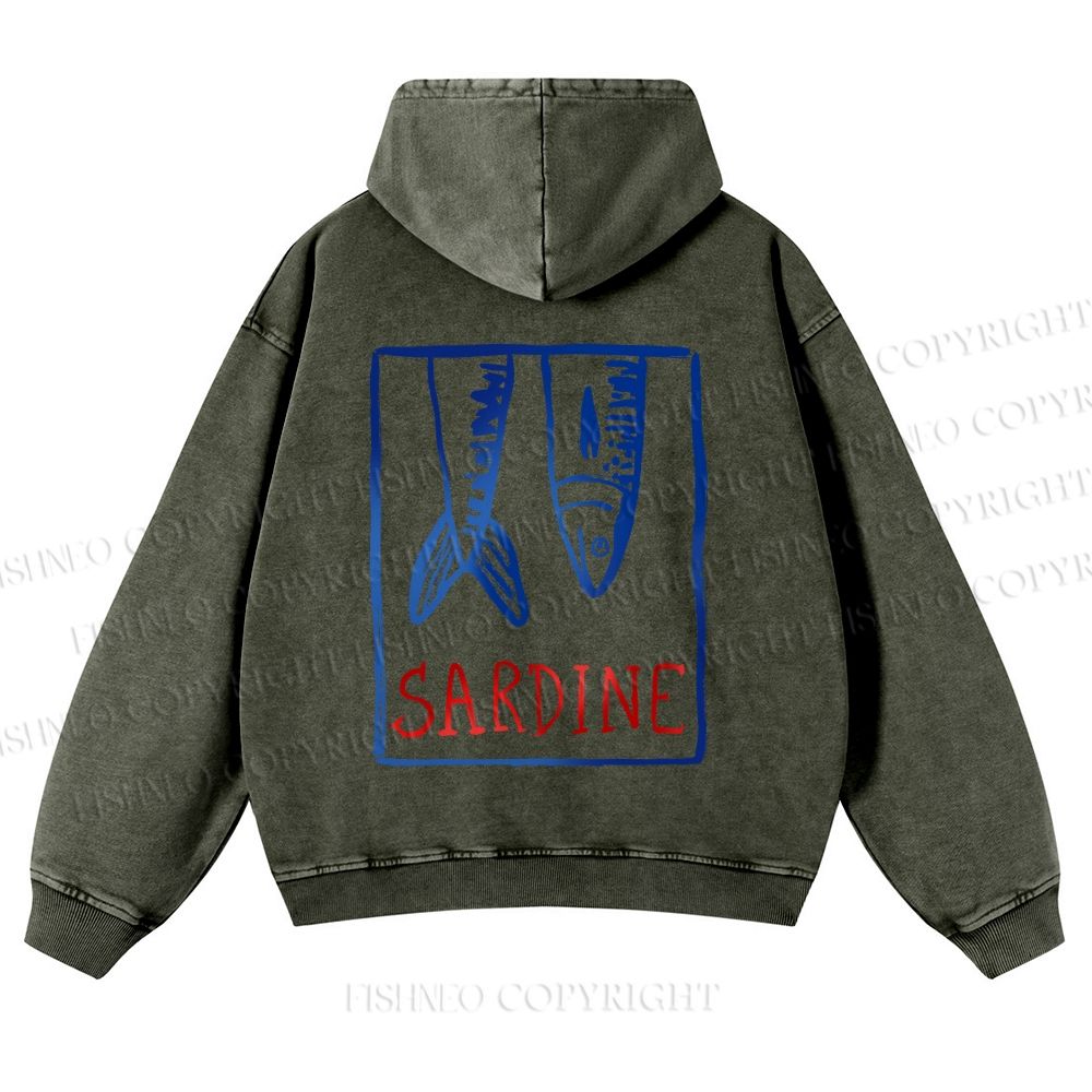 Casual Sardine Fish In Box Washed Hoodie