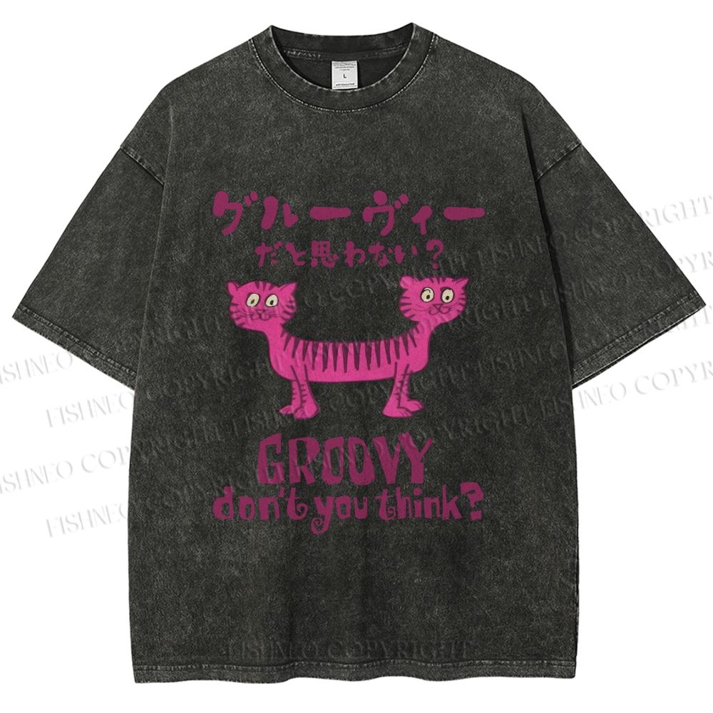Unisex Double Head Tiger Groovy Dont You Think Japanese Printed Washed Tee