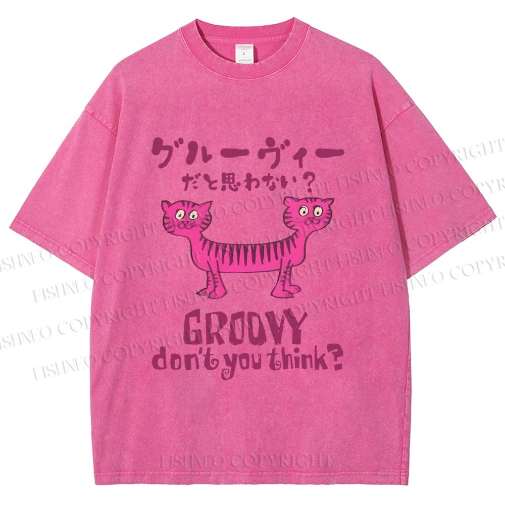 Unisex Double Head Tiger Groovy Dont You Think Japanese Printed Washed Tee