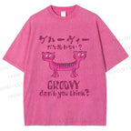 Unisex Double Head Tiger Groovy Dont You Think Japanese Printed Washed Tee