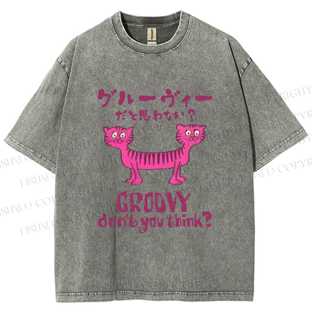 Unisex Double Head Tiger Groovy Dont You Think Japanese Printed Washed Tee