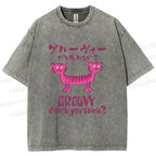 Unisex Double Head Tiger Groovy Dont You Think Japanese Printed Washed Tee