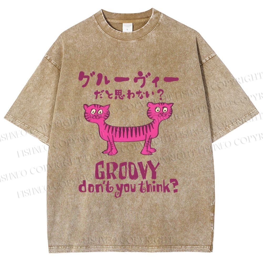 Unisex Double Head Tiger Groovy Dont You Think Japanese Printed Washed Tee