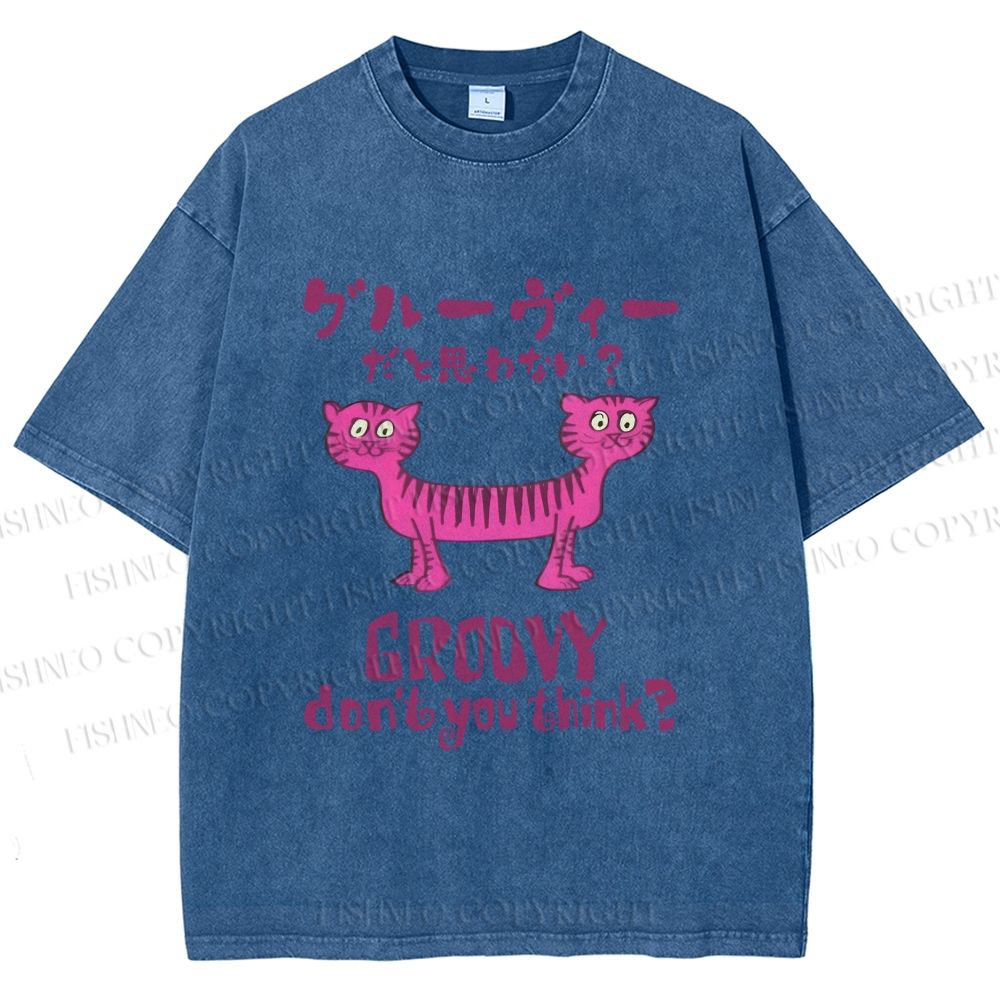 Unisex Double Head Tiger Groovy Dont You Think Japanese Printed Washed Tee