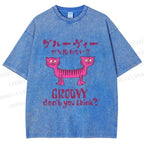Unisex Double Head Tiger Groovy Dont You Think Japanese Printed Washed Tee