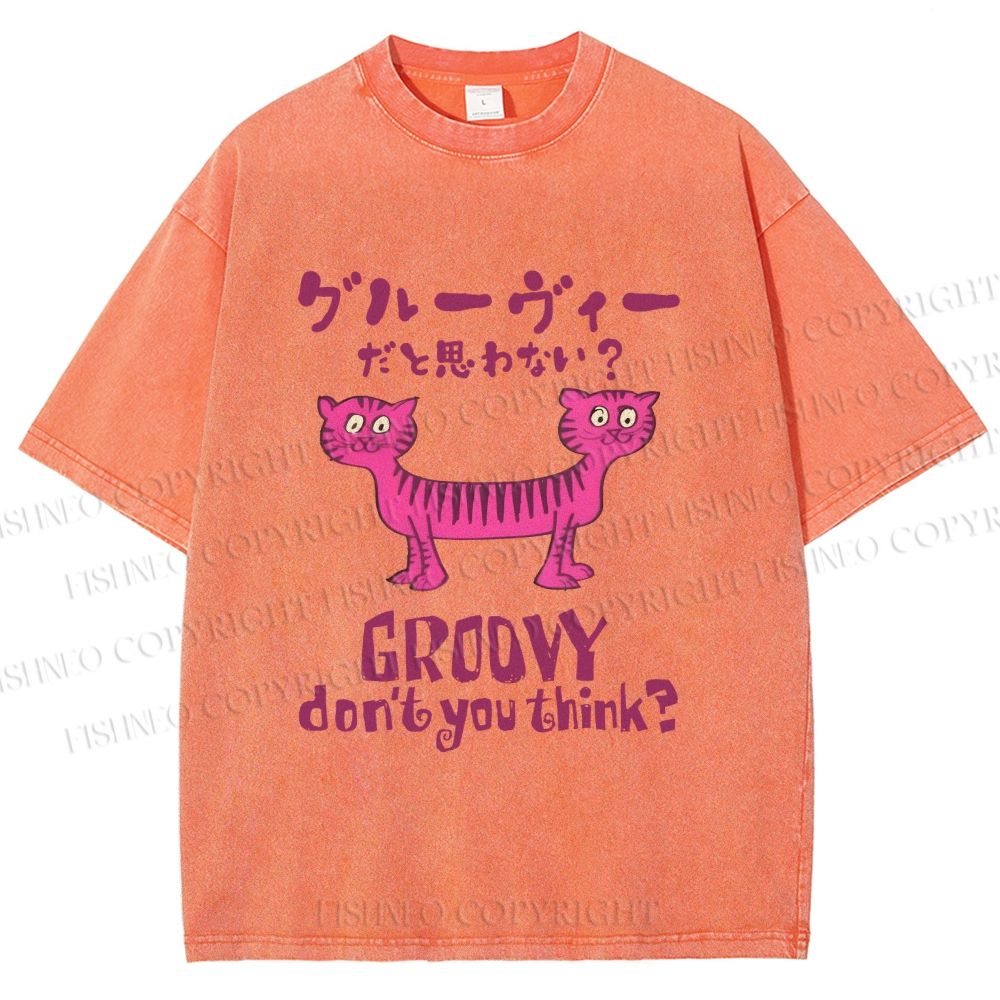 Unisex Double Head Tiger Groovy Dont You Think Japanese Printed Washed Tee