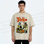 Unisex Felix the Cat Funny Bed Time Printed Washed Tee