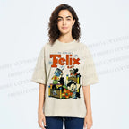 Unisex Felix the Cat Funny Bed Time Printed Washed Tee