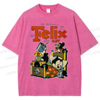 Unisex Felix the Cat Funny Bed Time Printed Washed Tee