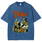 Unisex Felix the Cat Funny Bed Time Printed Washed Tee