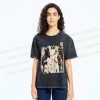 Unisex Serene Cat With Flowers Printed Washed Tee