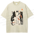 Unisex Serene Cat With Flowers Printed Washed Tee