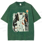 Unisex Serene Cat With Flowers Printed Washed Tee