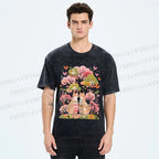 Unisex Serene Cat Falling In Love Printed Washed Tee