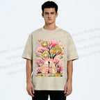 Unisex Serene Cat Falling In Love Printed Washed Tee