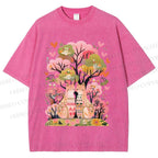 Unisex Serene Cat Falling In Love Printed Washed Tee