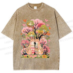 Unisex Serene Cat Falling In Love Printed Washed Tee
