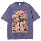 Unisex Serene Cat Falling In Love Printed Washed Tee