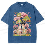 Unisex Serene Cat Falling In Love Printed Washed Tee