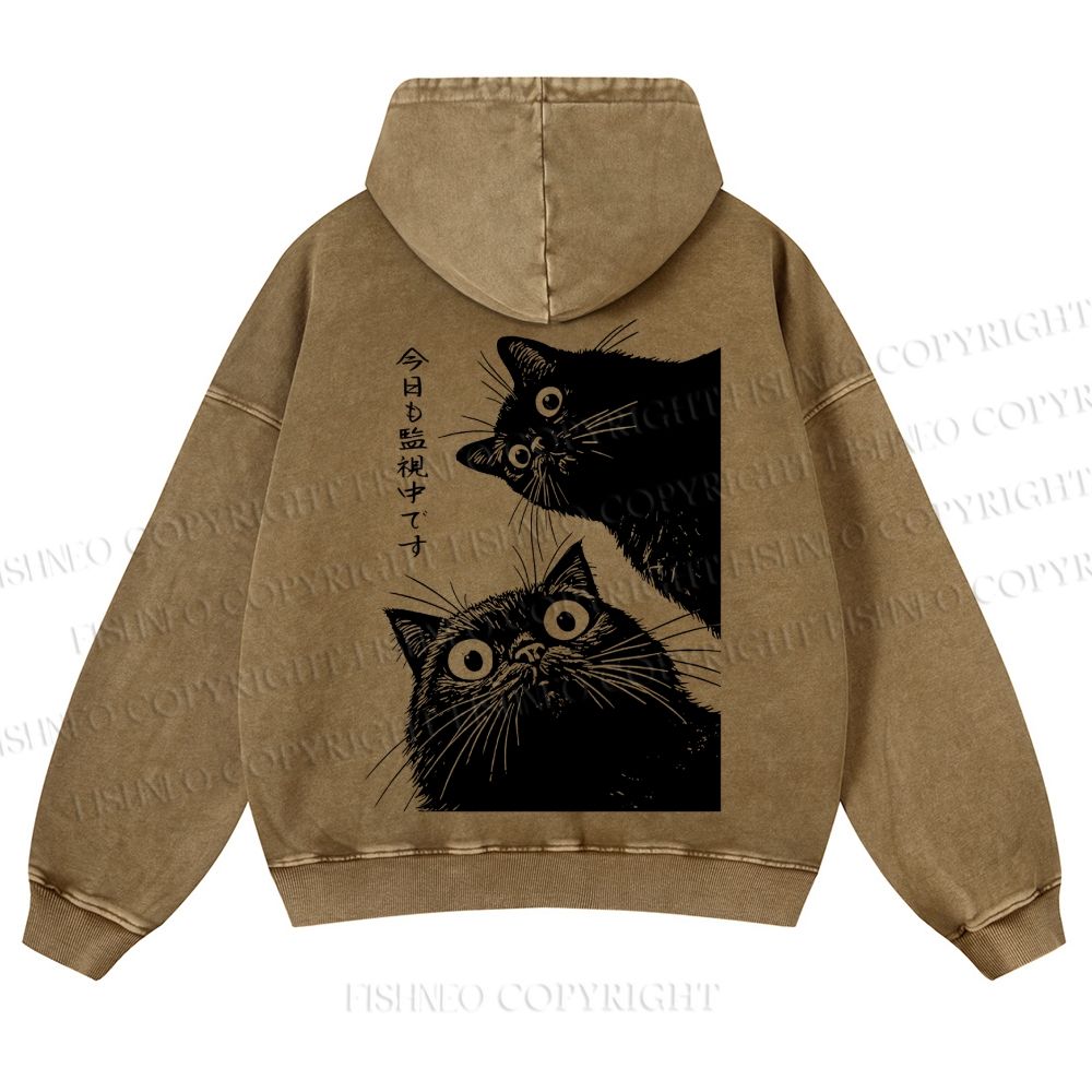 Casual Cat is Watching Today Washed Hoodie