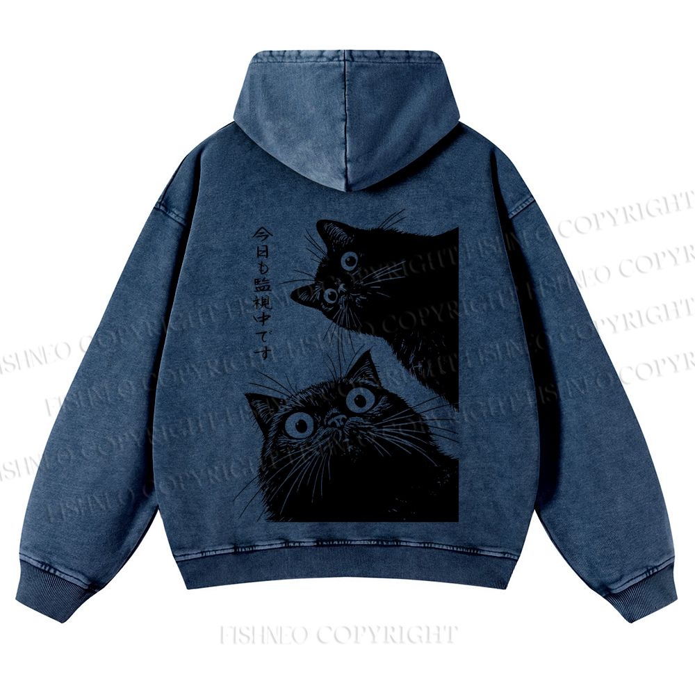 Casual Cat is Watching Today Washed Hoodie