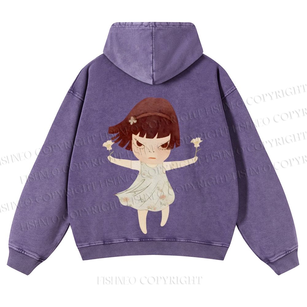 Casual Yoshitomo Nara Fierce Girl Washed Hoodie